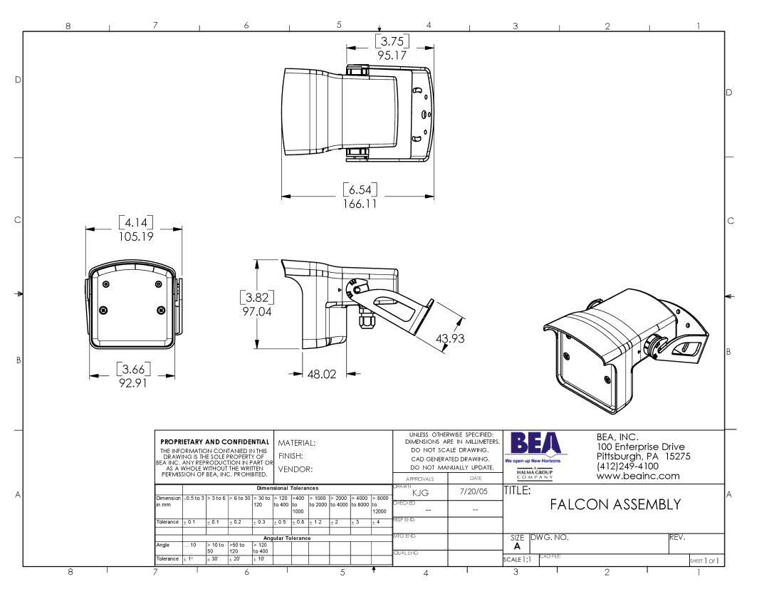 BEA Falcon Assembly dimensions 95.17 166.11 105.19 97.04 43.93 48.02 92.91, Bea, Inc 