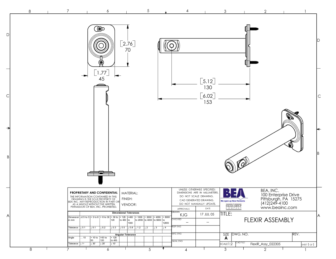 BEA Flexir Assembly dimensions 130 153, Bea, Inc 