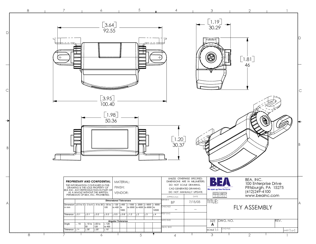 BEA Fly Assembly dimensions FLY Assembly, 92.55 100.40 50.36 30.37, Bea, Inc 