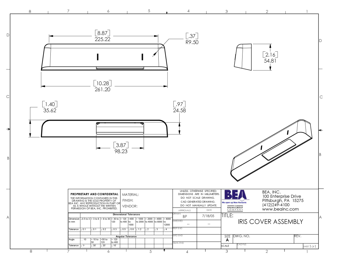 BEA IRIS Cover Assembly dimensions Iris Cover Assembly 