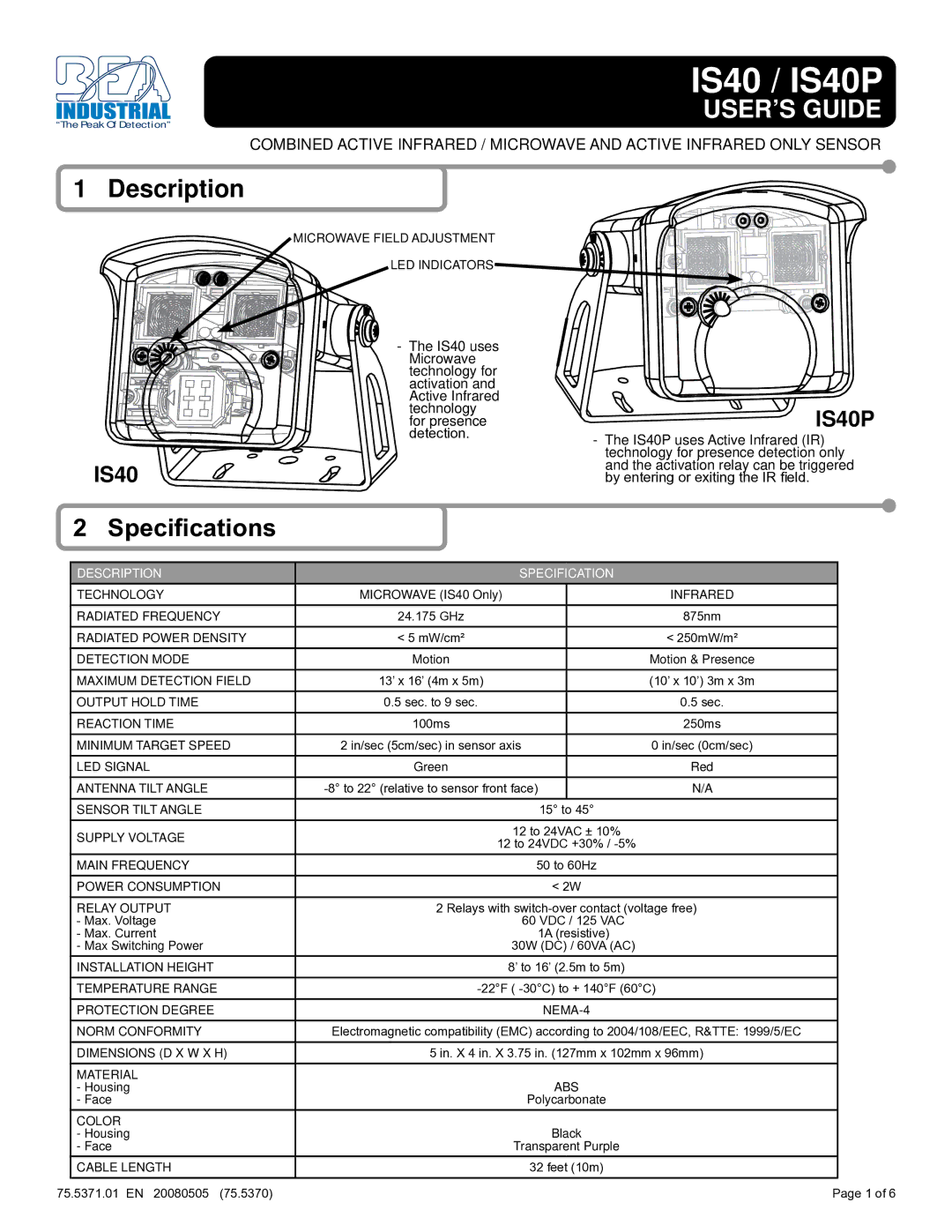 BEA IS40P dimensions Description, Specifications 