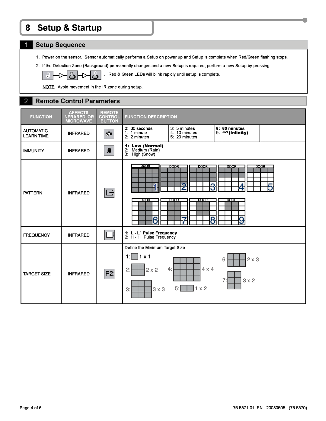 BEA IS40P dimensions Setup & Startup, Setup Sequence, Remote Control Parameters 