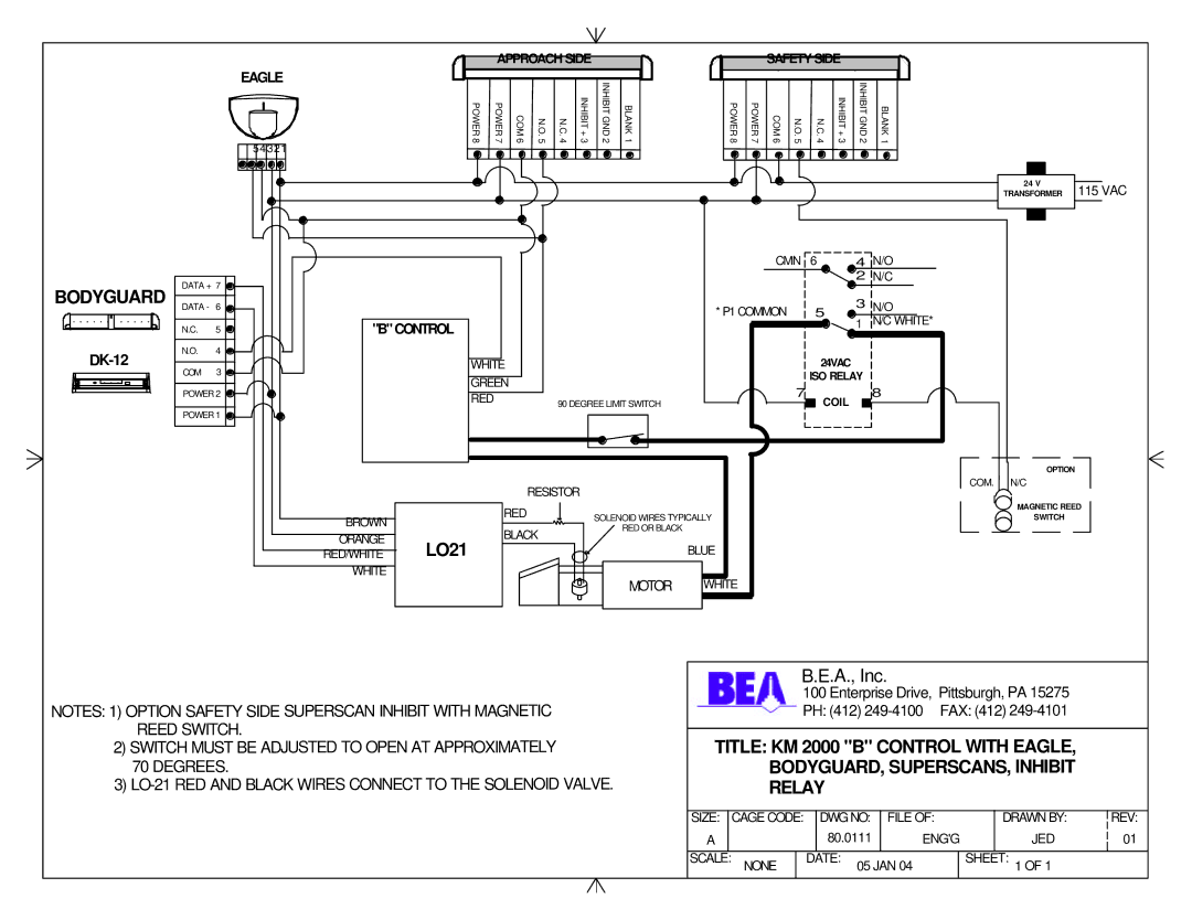 BEA manual Bodyguard, Title KM 2000 B Control with Eagle, BODYGUARD, SUPERSCANS, Inhibit, Relay, Approach Side 