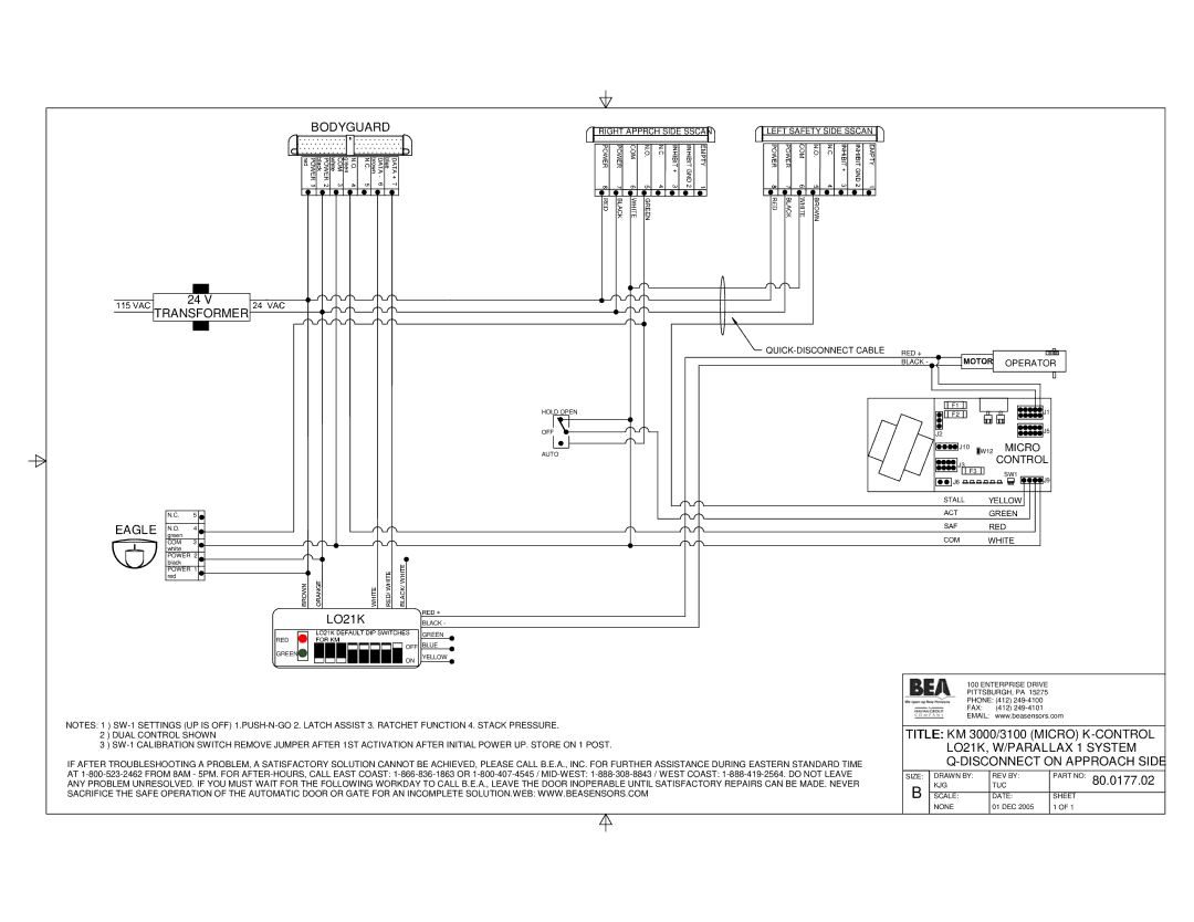 BEA KM 2000 manual Title KM 3000/3100 Micro K-CONTROL, LO21K, W/PARALLAX 1 System, Disconnect on Approach Side 