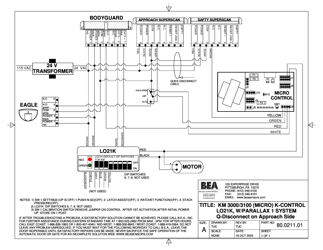 BEA KM 2000 manual Q-Disconnect on Approach Side, 80.0211.01, Bodyguard, Transformer, EAGLE green N.O, LO21K, Motor, Micro 