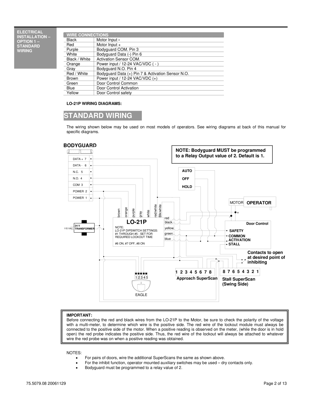 BEA technical specifications LO-21P Wiring Diagrams, Operator 