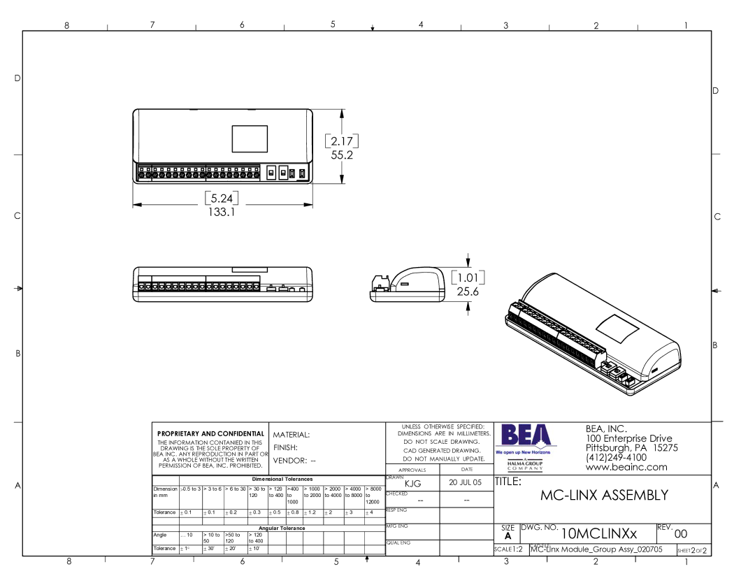 BEA LO Linx Assembly dimensions MC-LINX Assembly, 10MCLINXx 