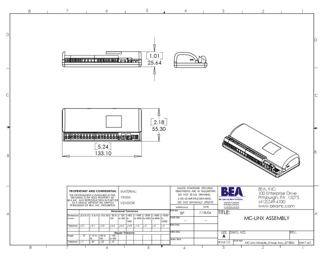 BEA MC-Linx Assembly dimensions 25.64 55.30 133.10, Title, MC-LINX Assembly, Bea, Inc 