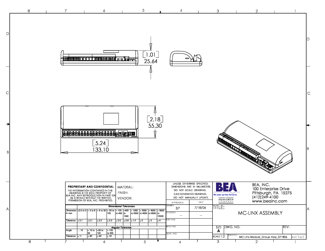 BEA MC-Linx Assembly dimensions 1.01 25.64, 2.18 55.30, 5.24, 133.10, Title, Mc-Linx Assembly, Bea, Inc, Enterprise Drive 