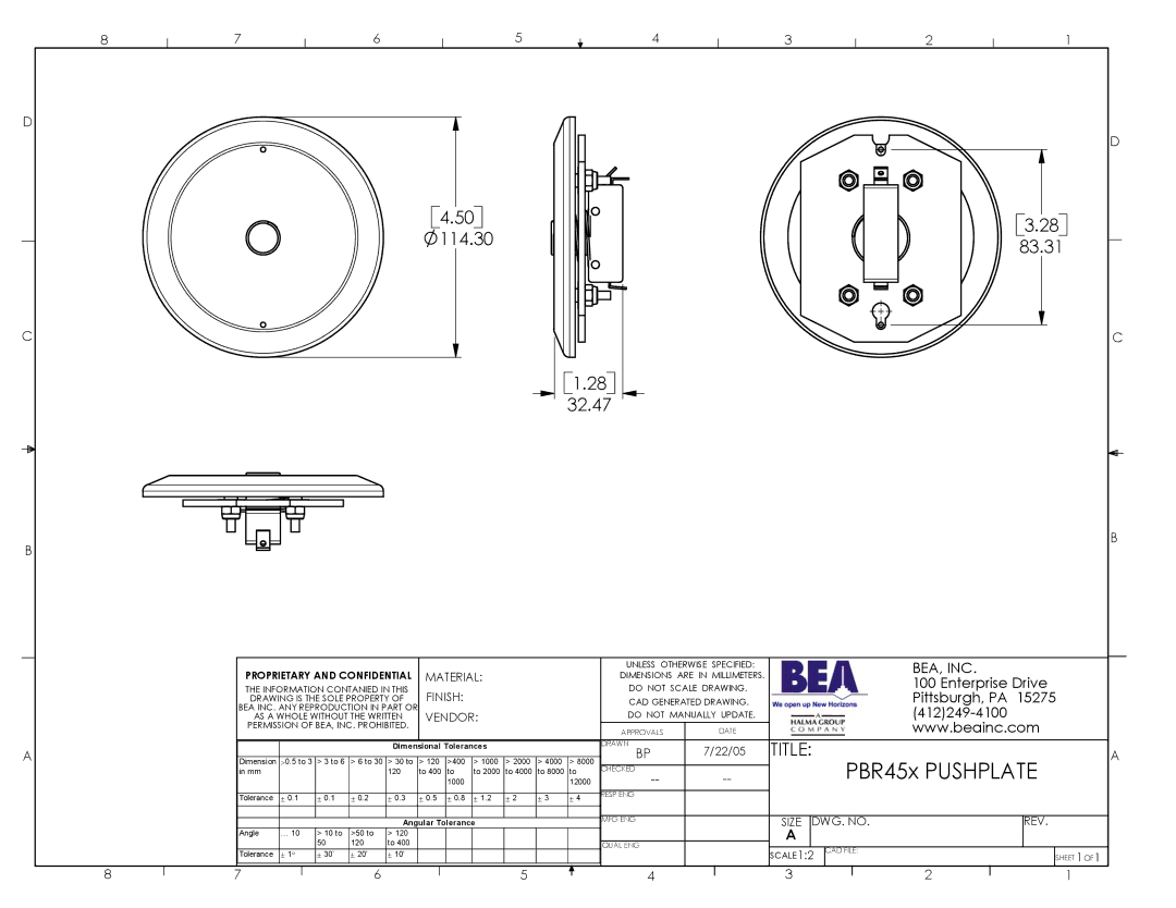 BEA PBR45x dimensions 114.30, 83.31, 32.47, Bea, Inc 