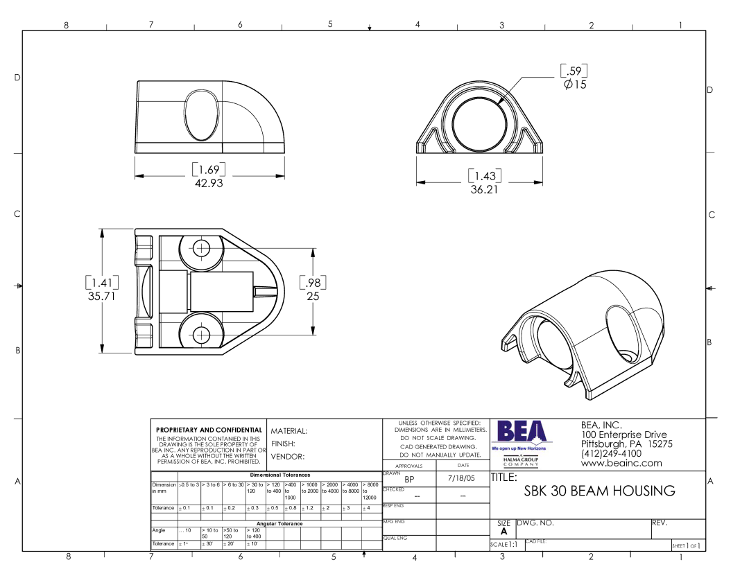 BEA SBK 30 dimensions 42.93 15D 36.21 35.71, Bea, Inc 