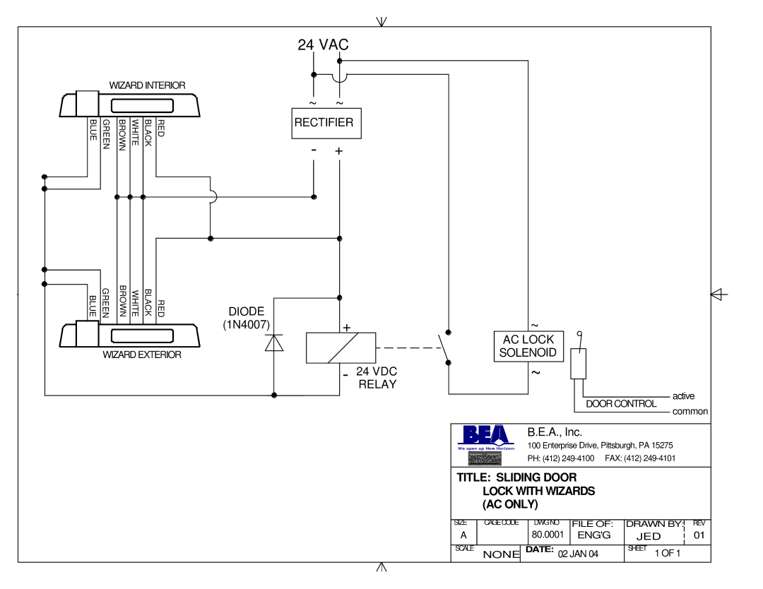 BEA Sliding Door Lock With Wizards manual Rectifier, Diode, AC Lock, Solenoid, Relay 