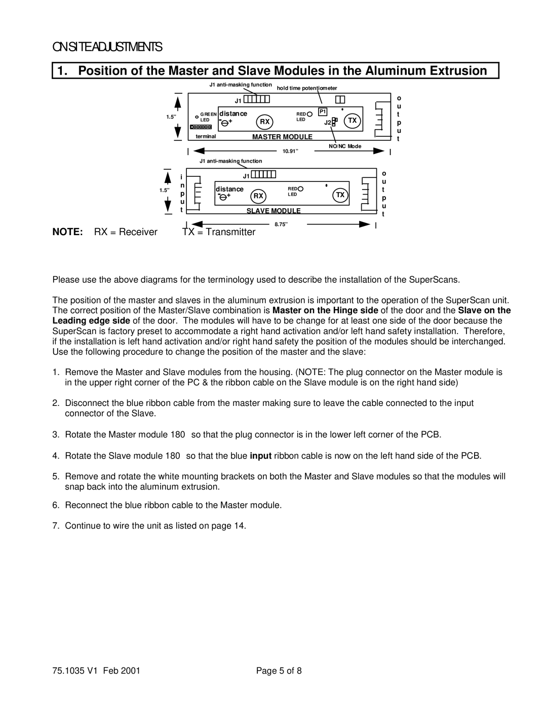 BEA Superscan instruction manual On Site Adjustments, TX = Transmitter 