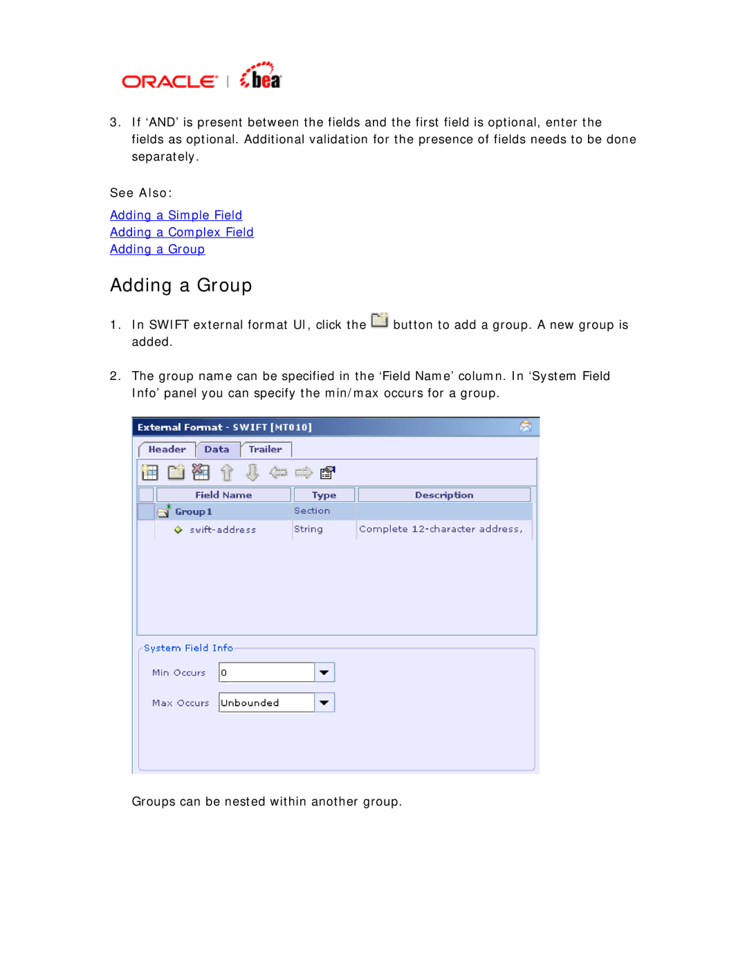 BEA SWIFT Adapter manual Adding a Group 