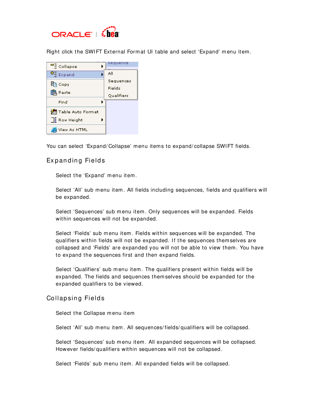 BEA SWIFT Adapter manual Expanding Fields 