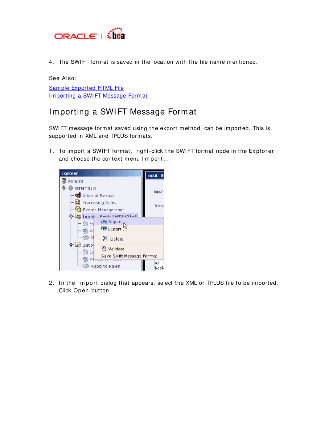 BEA SWIFT Adapter manual Importing a Swift Message Format 