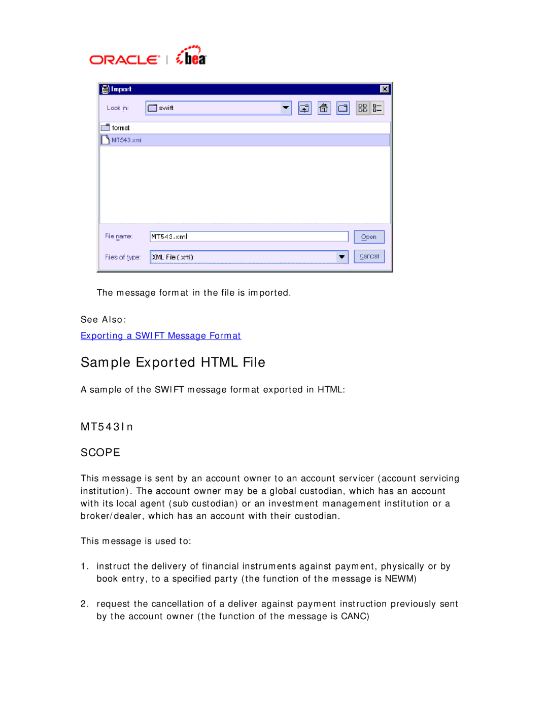 BEA SWIFT Adapter manual Sample Exported Html File, Scope 