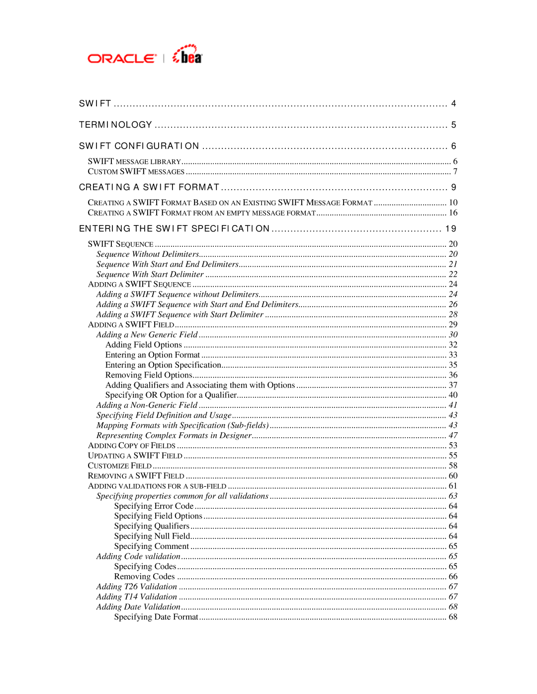 BEA SWIFT Adapter manual Entering the Swift Specification 