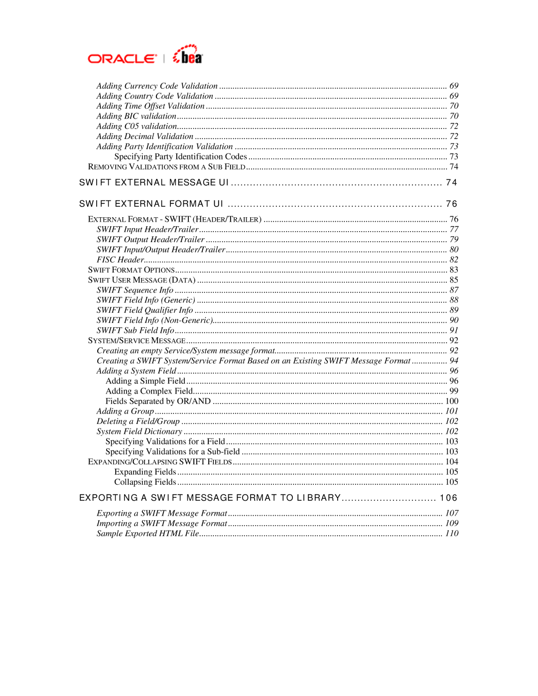 BEA SWIFT Adapter manual Exporting a Swift Message Format to Library 