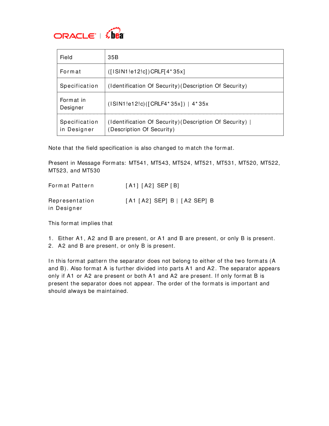 BEA SWIFT Adapter manual Field 35B 