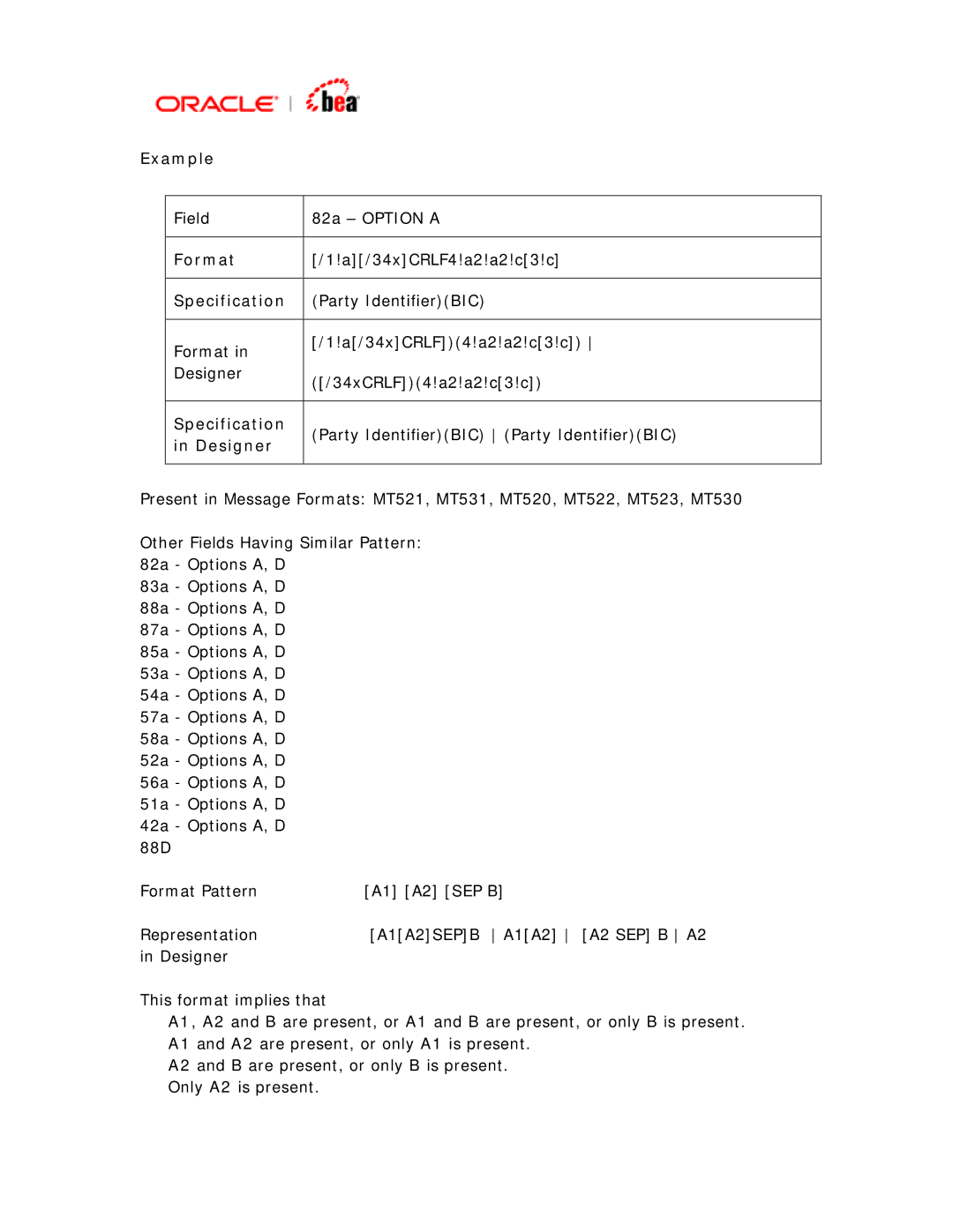 BEA SWIFT Adapter manual Field 82a Option a 