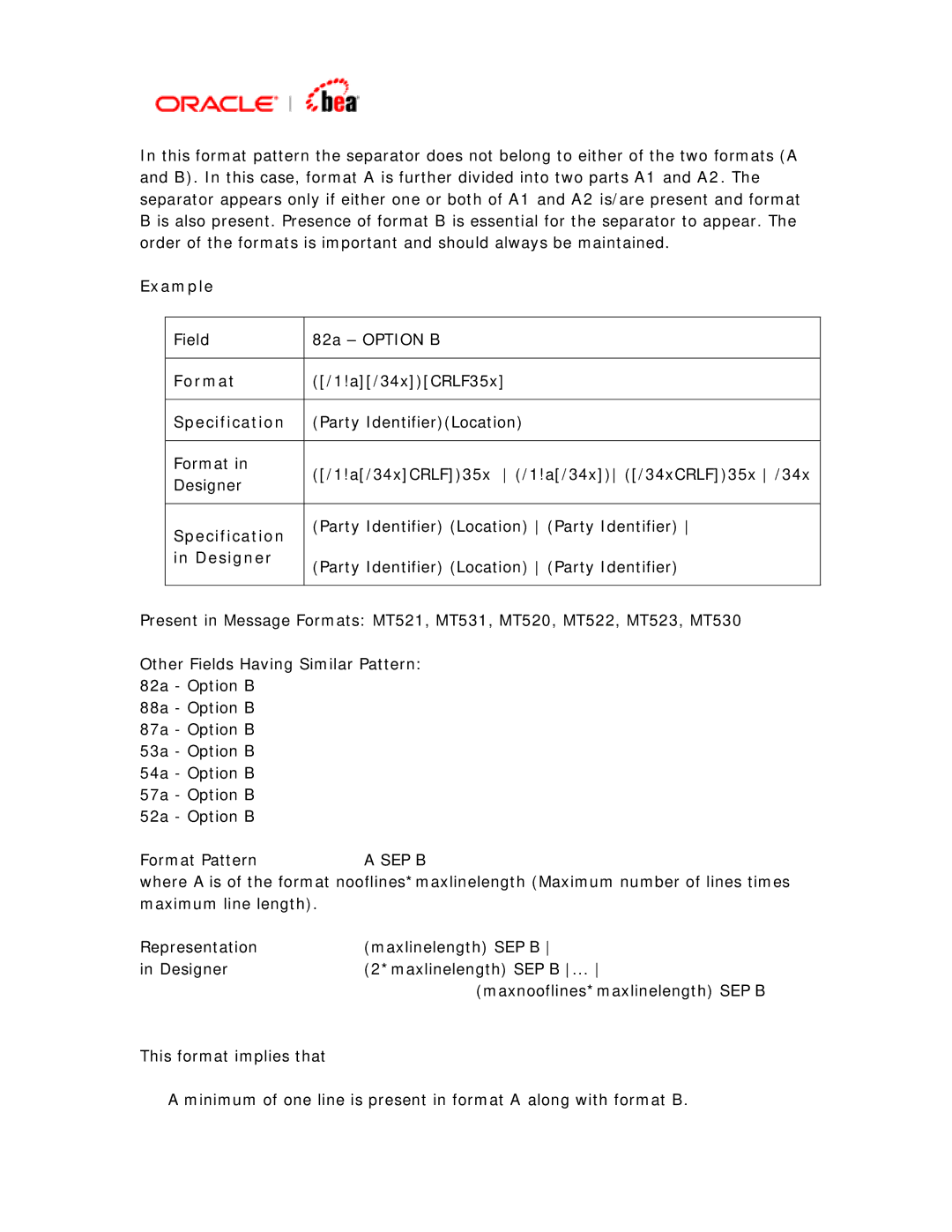 BEA SWIFT Adapter manual Field 82a Option B 