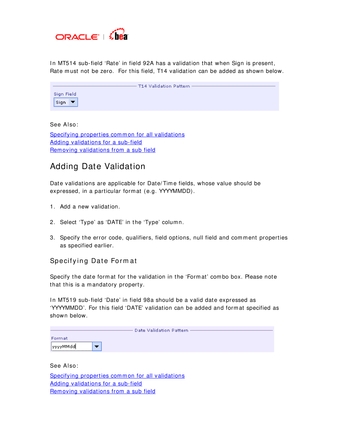 BEA SWIFT Adapter manual Adding Date Validation, Specifying Date Format 