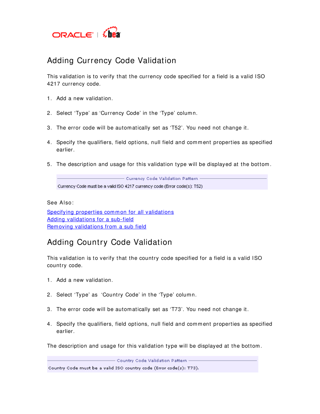 BEA SWIFT Adapter manual Adding Currency Code Validation, Adding Country Code Validation 