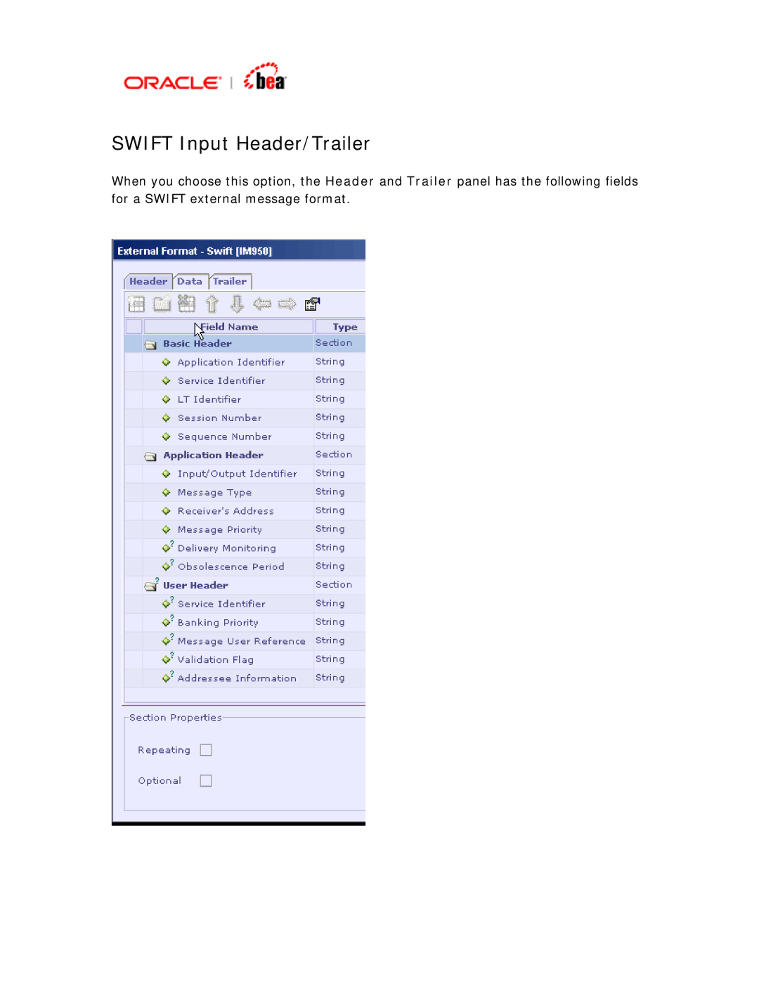 BEA SWIFT Adapter manual Swift Input Header/Trailer 