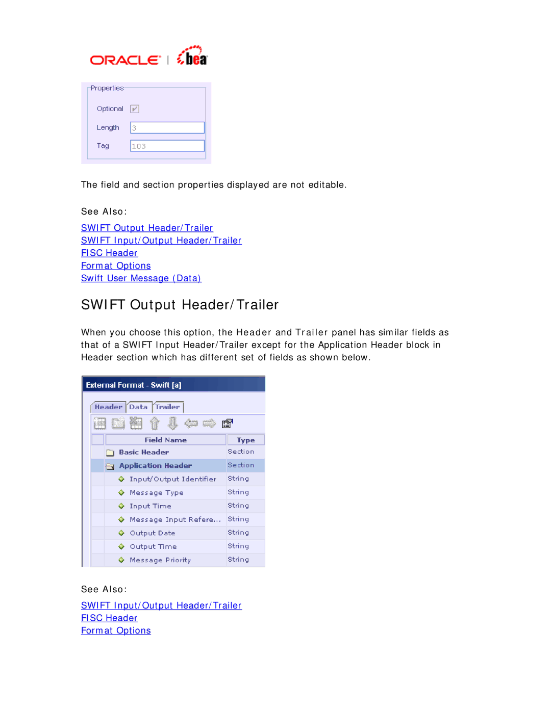 BEA SWIFT Adapter manual Swift Output Header/Trailer 