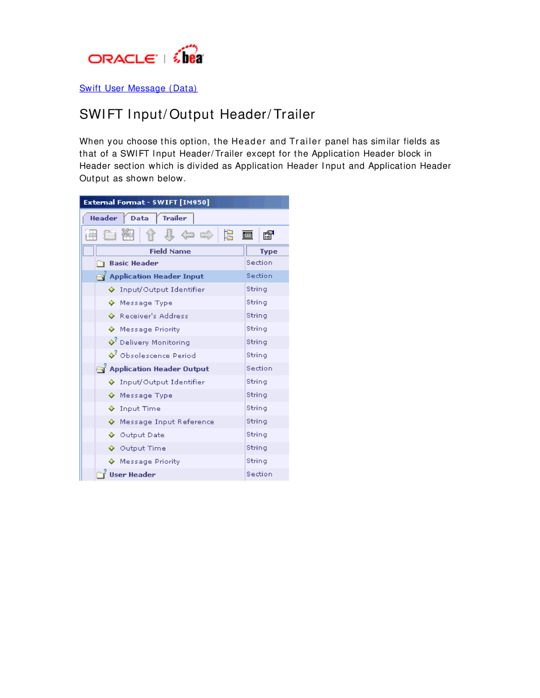 BEA SWIFT Adapter manual Swift Input/Output Header/Trailer 