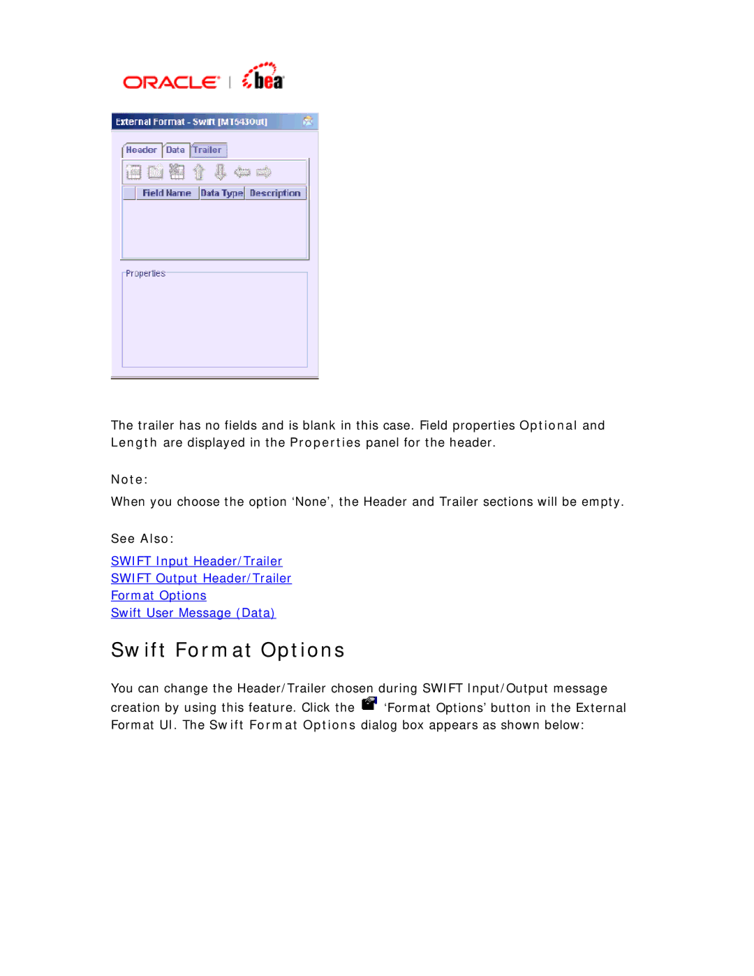 BEA SWIFT Adapter manual Swift Format Options 