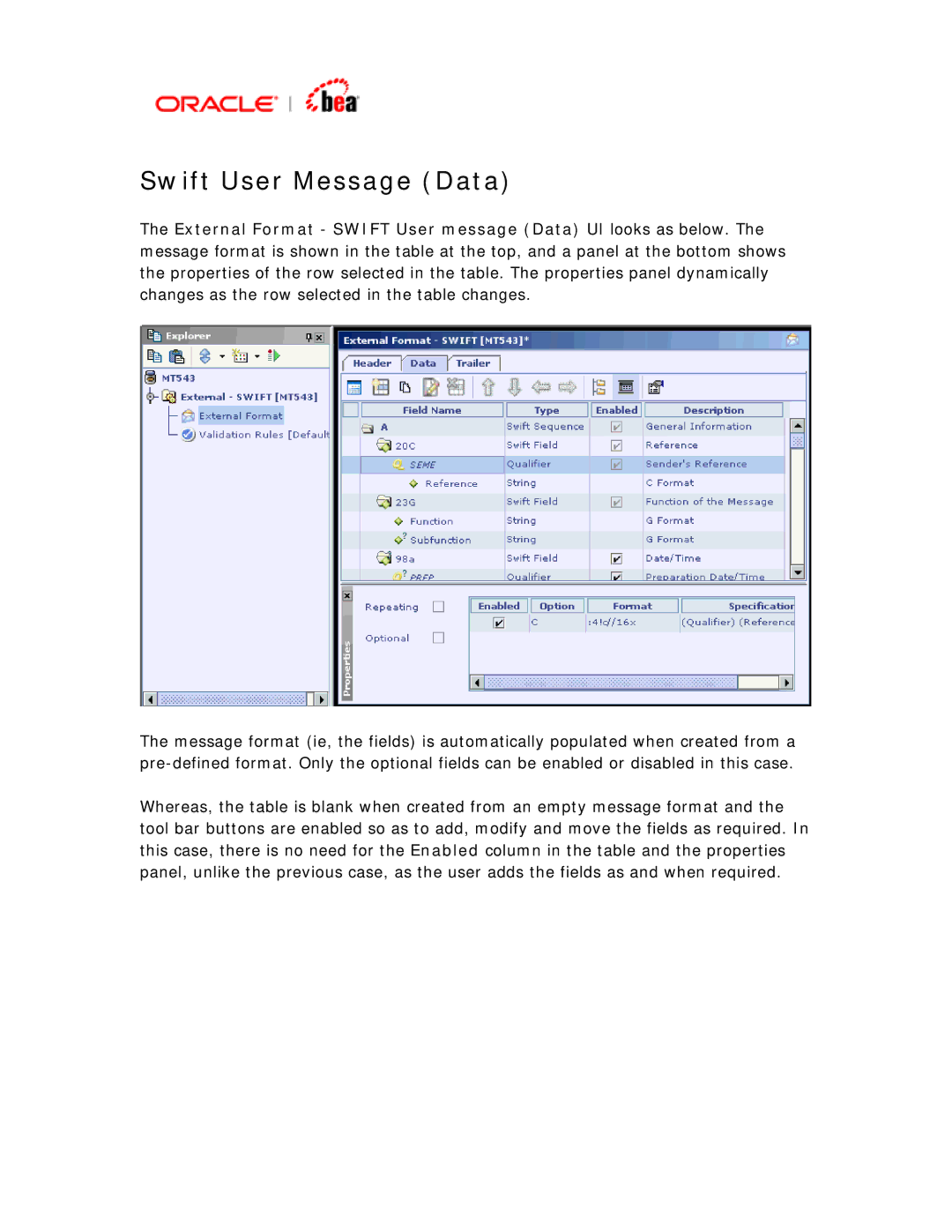 BEA SWIFT Adapter manual Swift User Message Data 