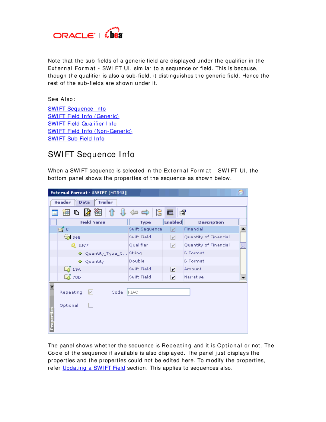 BEA SWIFT Adapter manual Swift Sequence Info 