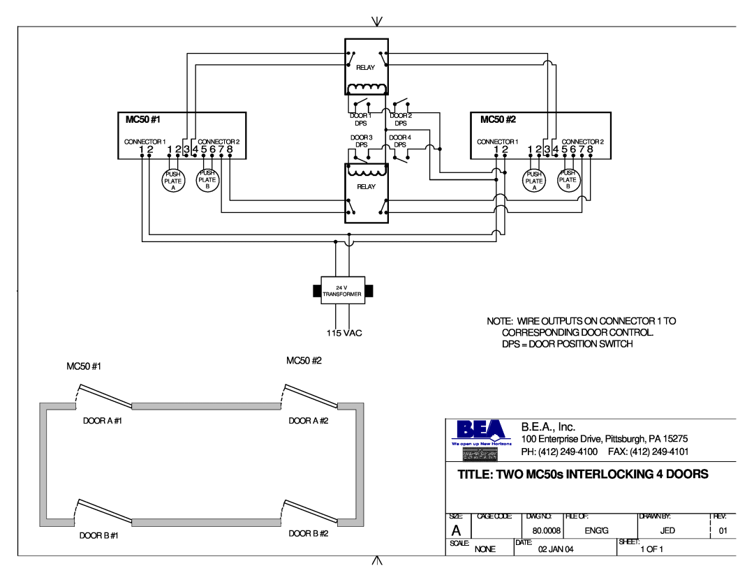 BEA Two MC50s Interlocking 4 Doors manual B.E.A., Inc, TITLE TWO MC50s INTERLOCKING 4 DOORS, MC50 #1 