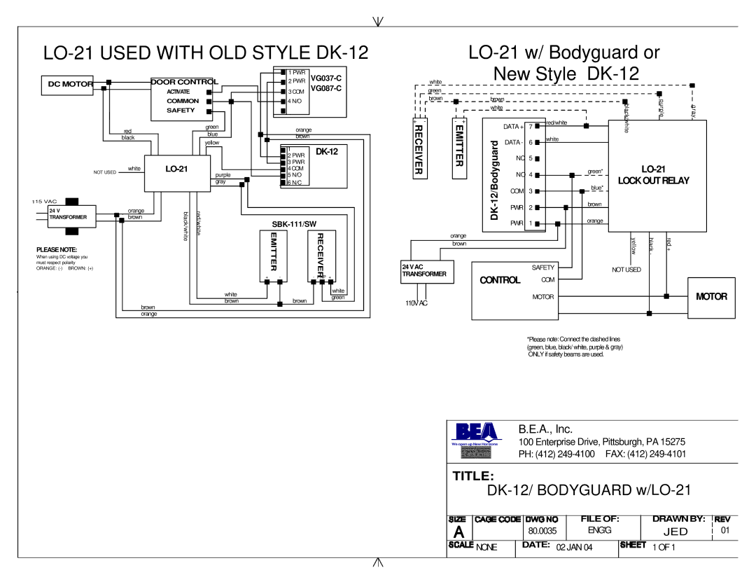 BEA w/ LO-21 manual LO-21 Used with OLD Style DK-12, LO-21 w/ Bodyguard or, New Style DK-12, DK-12/ Bodyguard w/LO-21 