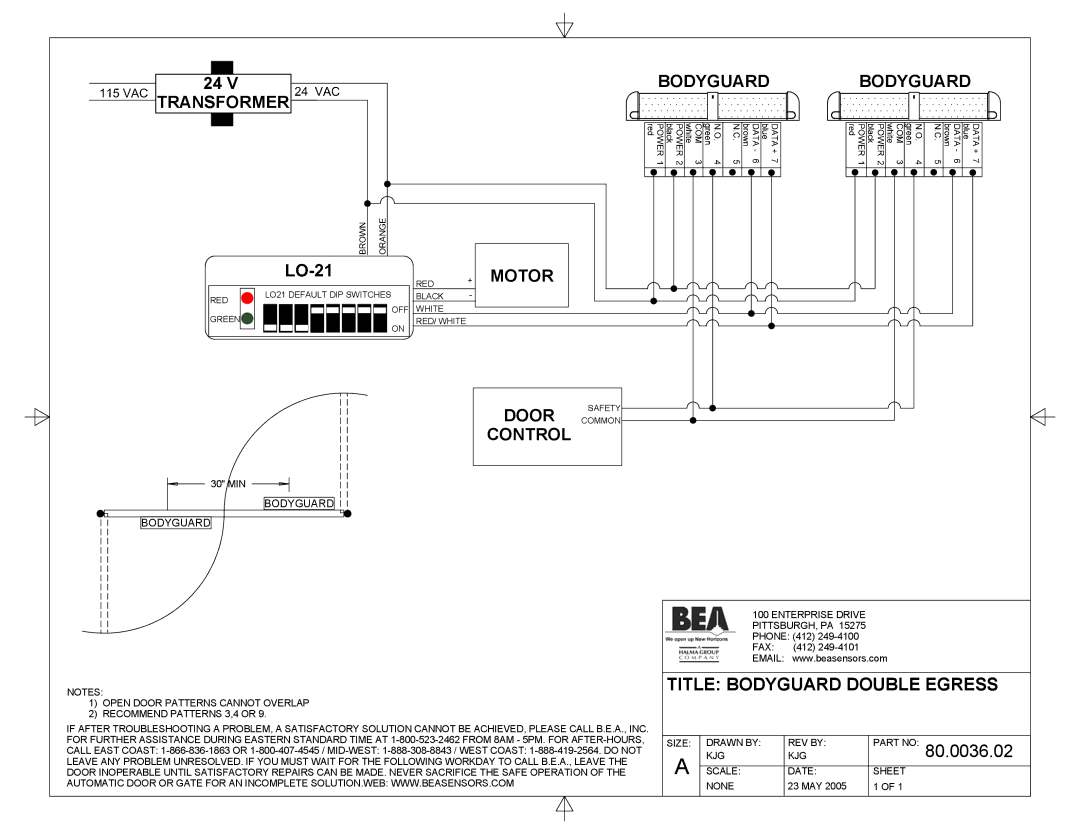 BEA w/ LO-21 manual Transformer, Bodyguard Bodyguard Motor, Control, Title Bodyguard Double Egress 