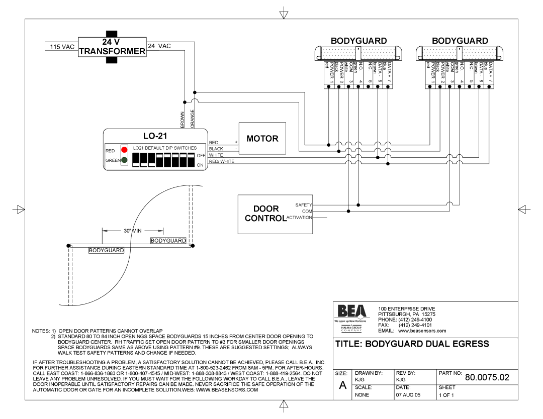 BEA w/ LO-21 manual Bodyguard Bodyguard RED + Motor, Door COM, Title Bodyguard Dual Egress 