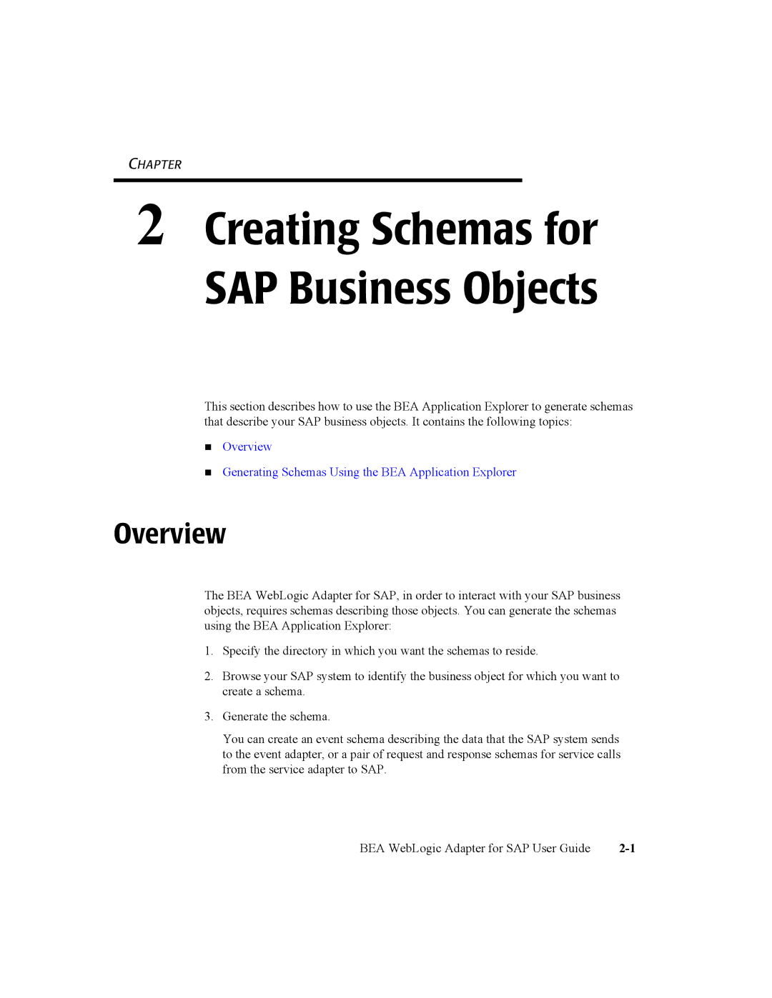 BEA WebLogic Adapter for SAP manual Creating Schemas for SAP Business Objects, Overview 