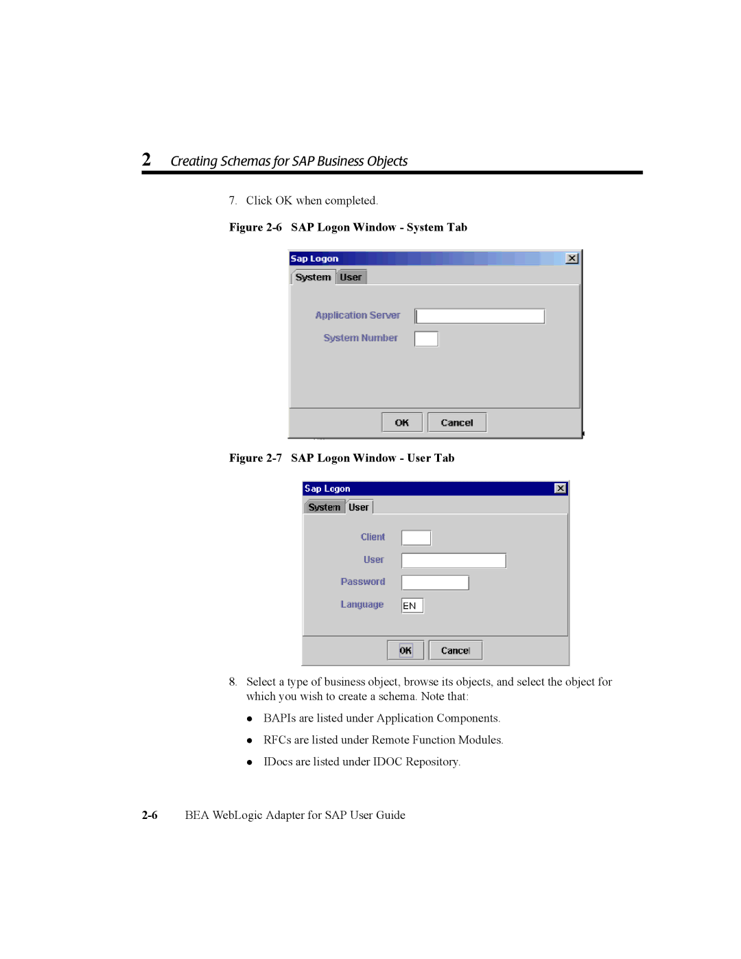 BEA WebLogic Adapter for SAP manual SAP Logon Window System Tab 