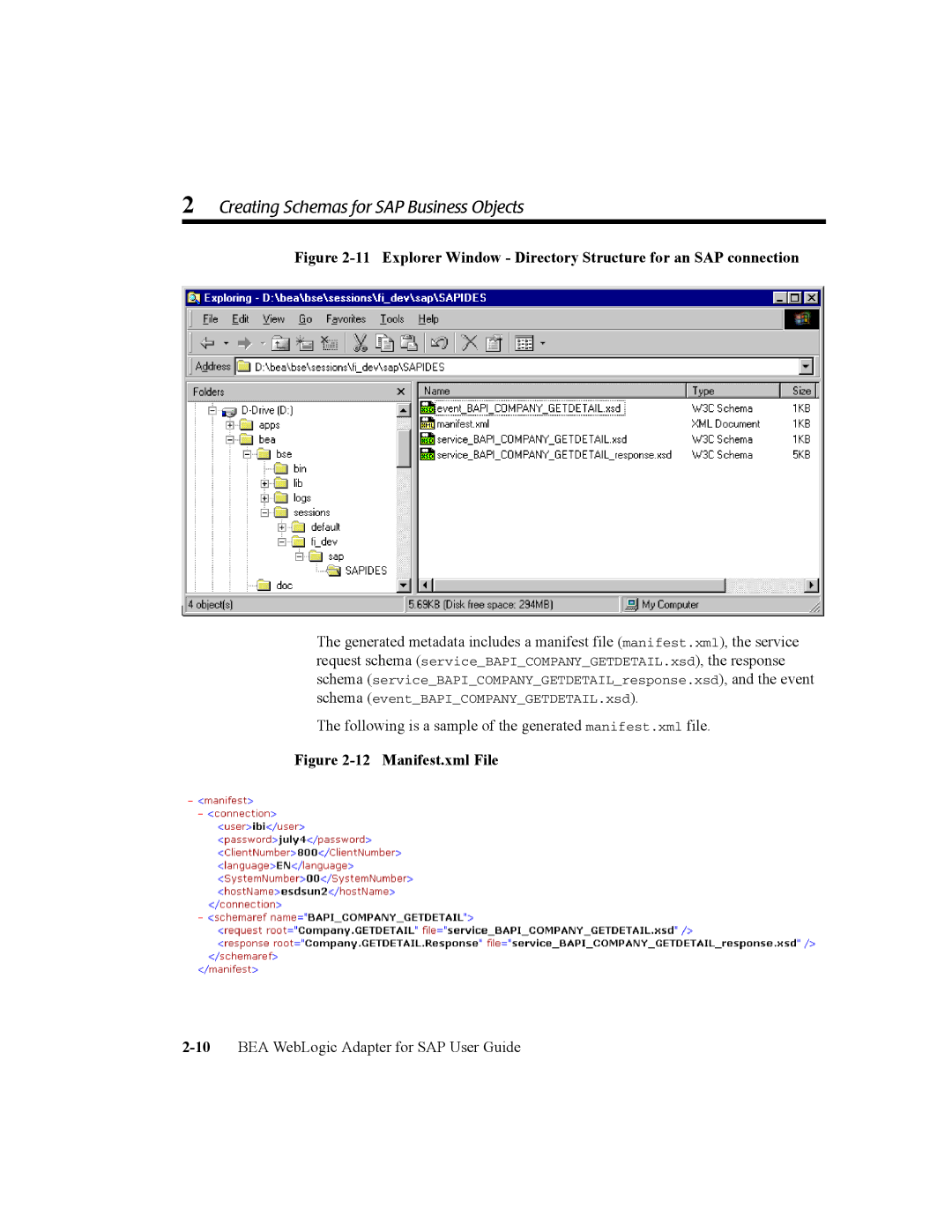 BEA WebLogic Adapter for SAP manual Explorer Window Directory Structure for an SAP connection 