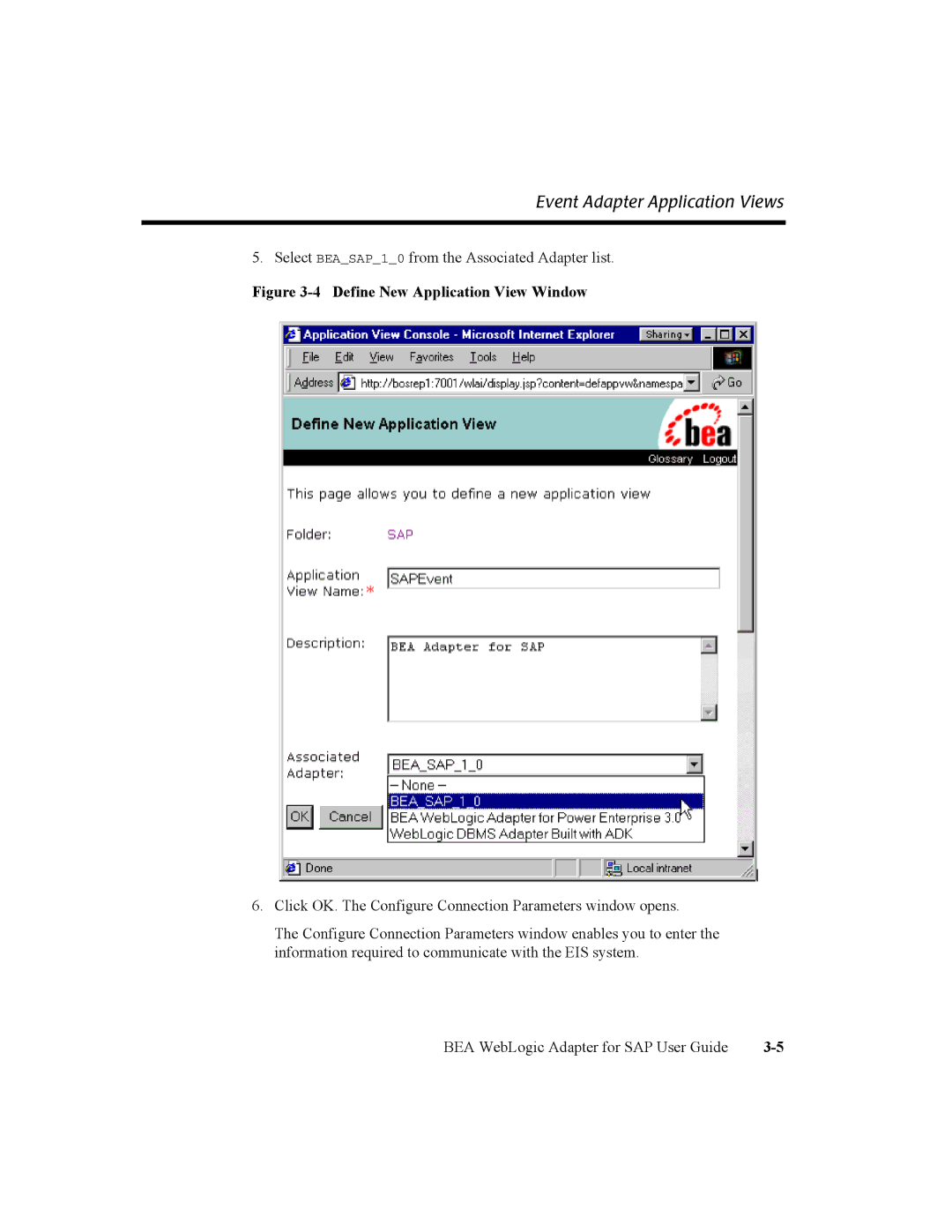 BEA WebLogic Adapter for SAP manual Define New Application View Window 