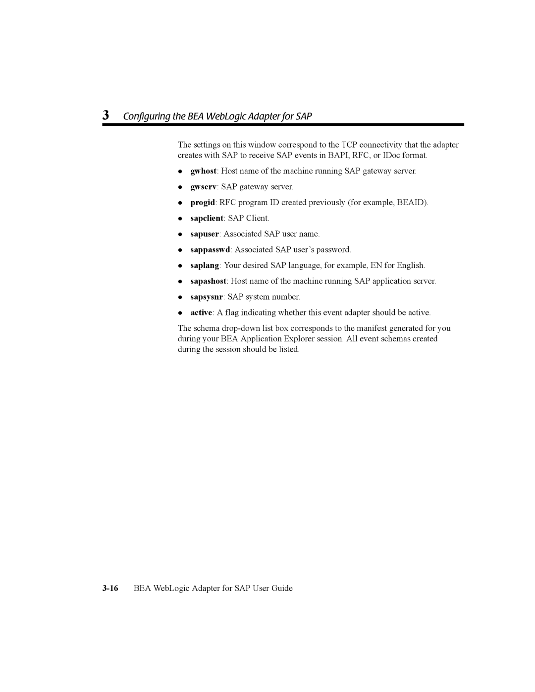 BEA manual Configuring the BEA WebLogic Adapter for SAP 