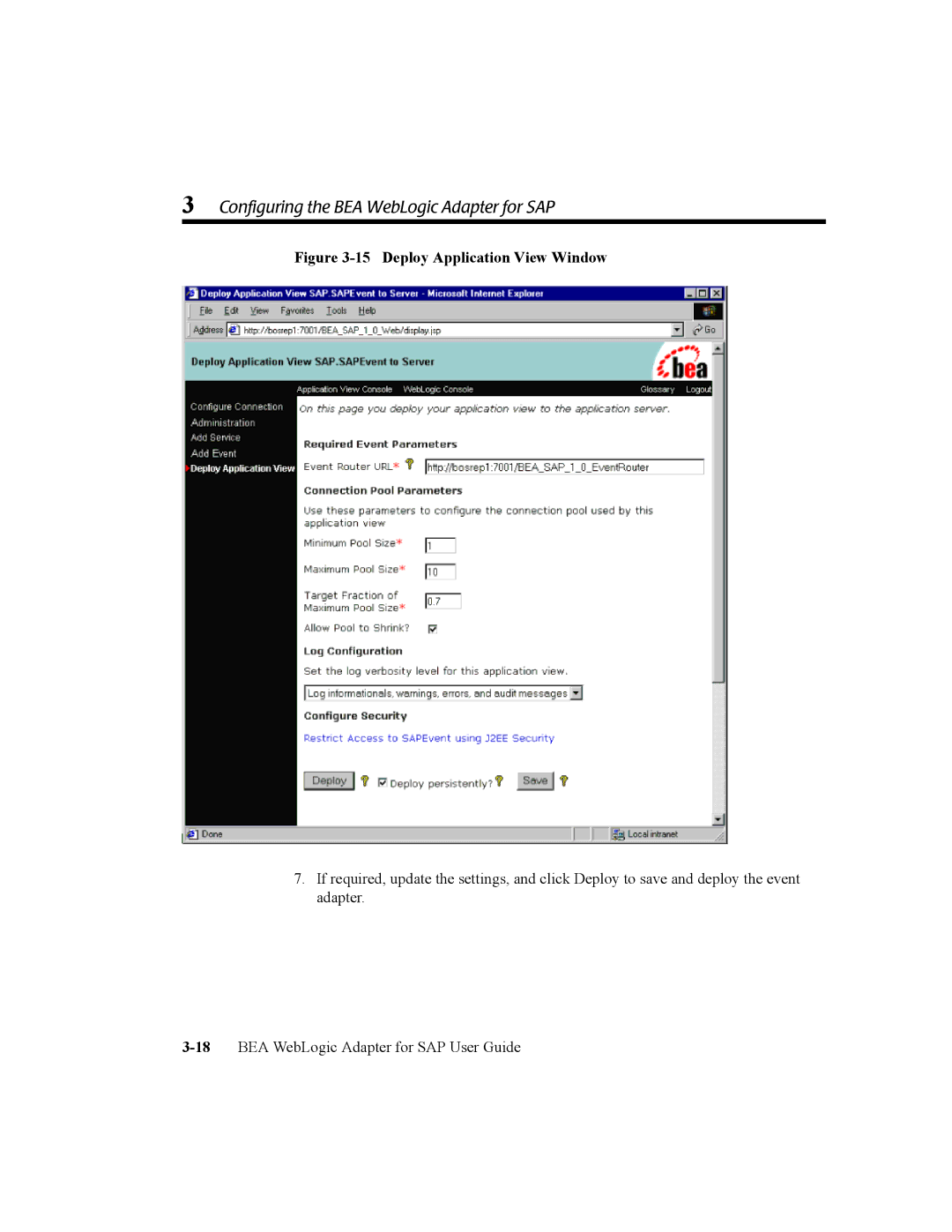 BEA WebLogic Adapter for SAP manual Deploy Application View Window 