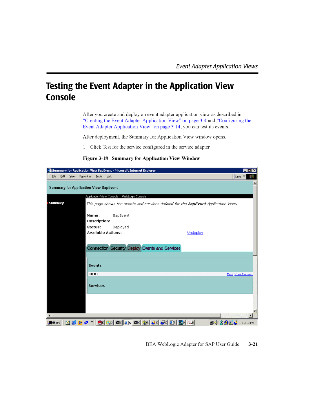 BEA WebLogic Adapter for SAP manual Testing the Event Adapter in the Application View Console 