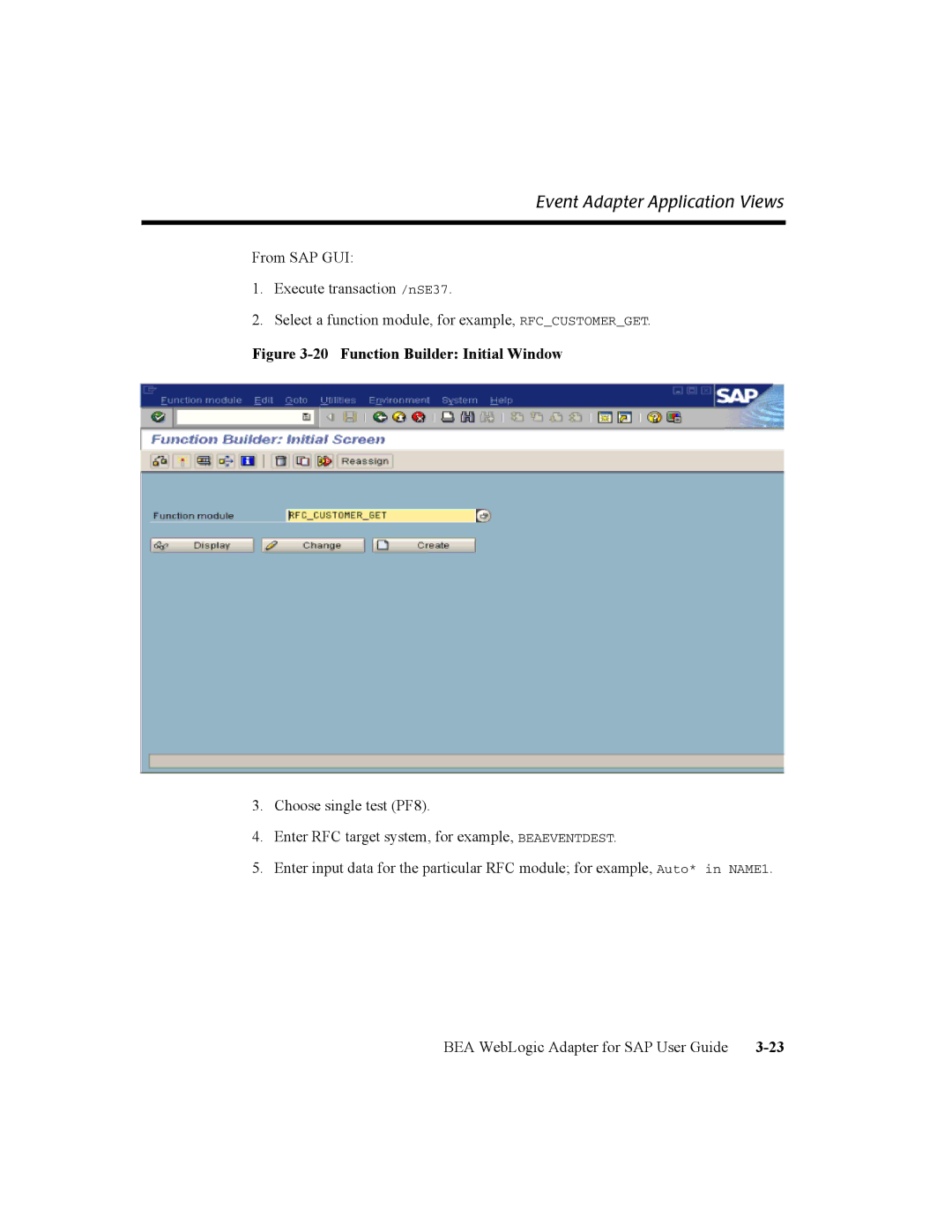 BEA WebLogic Adapter for SAP manual Function Builder Initial Window 