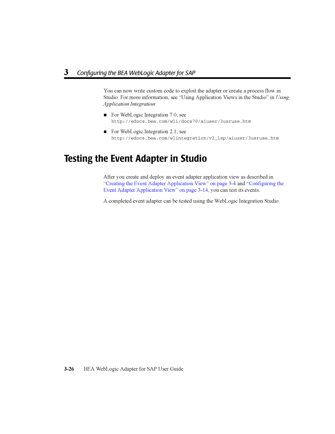 BEA WebLogic Adapter for SAP manual Testing the Event Adapter in Studio 