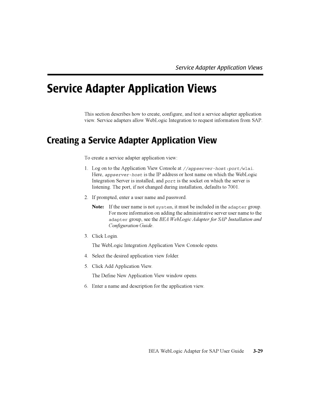 BEA WebLogic Adapter for SAP manual Service Adapter Application Views 