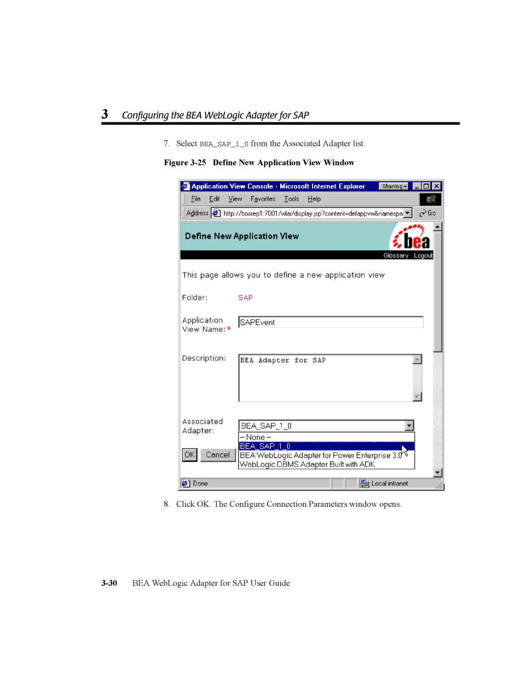 BEA WebLogic Adapter for SAP manual Define New Application View Window 