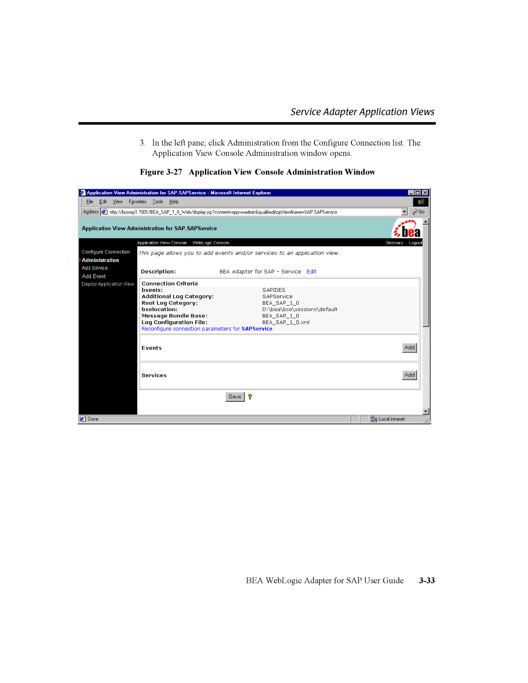 BEA WebLogic Adapter for SAP manual Application View Console Administration Window 